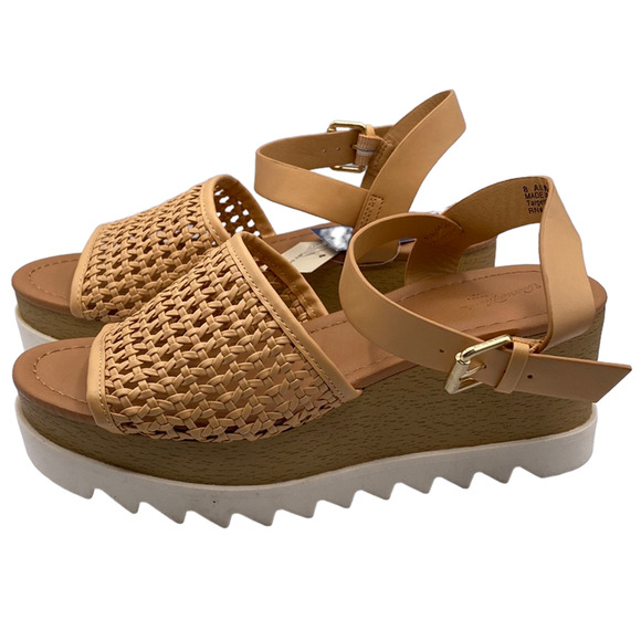 New Universal Thread Women's Alba Tan Memory Foam Open Toe Platform Sandals 8 - Picture 1 of 7